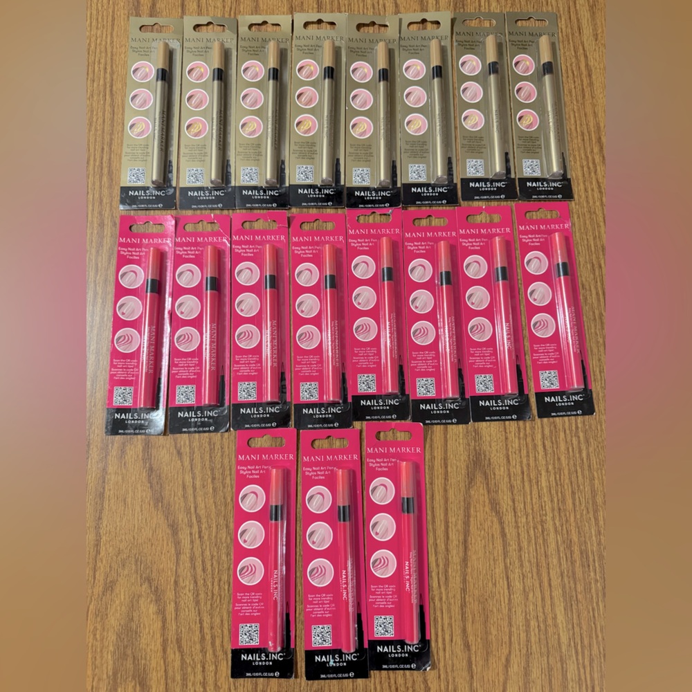 Nails.INC Mani Marker Nail Art Pen Bundle Of 8 Sunshine Gold & 11 Bubblegum Pink